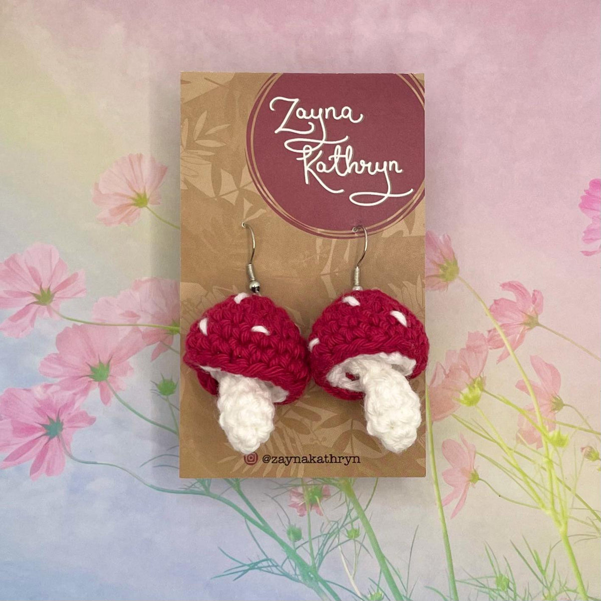 Crochet Red Mushroom Dangling Earrings
