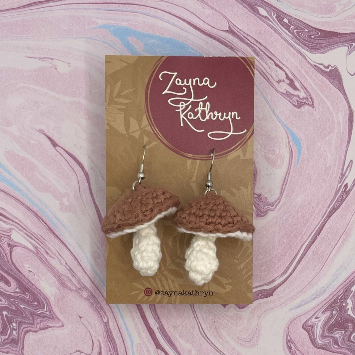 Crochet Brown Mushroom Dangling Earrings