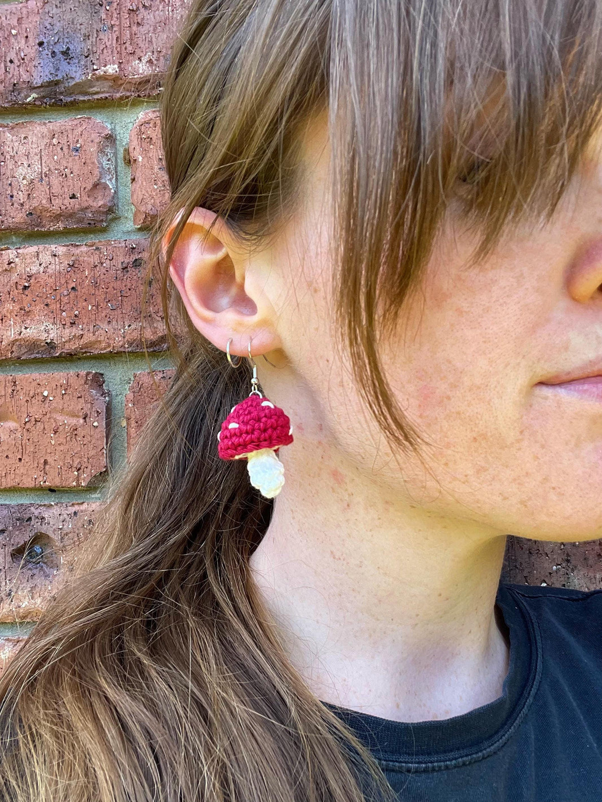 Crochet Red Mushroom Dangling Earrings